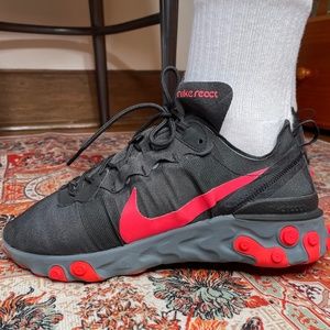 Nike React Element 55 Red black Sneakers CJ1496-991Woman Sz 15